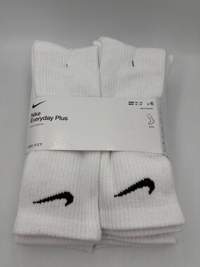 Nike Everyday Plus Cushion Crew Dri-Fit 6Pack Large - White (8-12M) (10-12) New